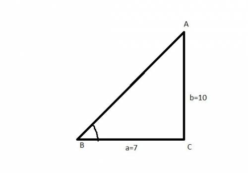 In triangle abc find b to the nearest degree given a=7 b=10 and c is a right triangle