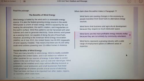 What claim does the author make in paragraph 7?  wind farms are causing changes in the economy as pe