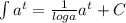 \int a^t=\frac{1}{log a}a^t+C