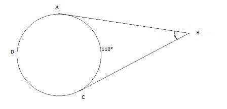 ∠abc is formed by two tangents intersecting outside of a circle. if minor arc ac = 110°, what is the