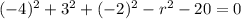 (-4)^2+3^2+(-2)^2-r^2-20 = 0