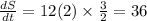 \frac{dS}{dt} = 12(2) \times \frac{3}{2} = 36