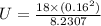 U=\frac{18\times (0.16^2)}{8.2307}