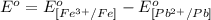 E^o=E^o_{[Fe^{3+}/Fe]}-E^o_{[Pb^{2+}/Pb]}