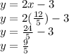 y = 2x-3\\y = 2 (\frac {12} {5}) - 3\\y = \frac {24} {5} -3\\y = \frac {9} {5}
