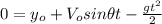 0=y_{o}+V_{o}sin\theta t-\frac{gt^{2}}{2}