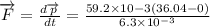 \overrightarrow{F}=\frac{d\overrightarrow{p}}{dt}=\frac{59.2\times 10^{}-3(36.04-0)}{6.3\times 10^{-3}}
