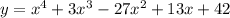 y=x^4+3x^3-27x^2+13x+42