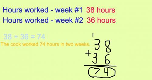 If a cook works 38 hours one week and 36 hours the next week what is the total number of hours worke