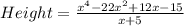 Height=\frac{x^4-22x^2+12x-15}{x+5}