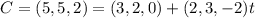 C=(5,5,2)=(3,2,0)+(2,3,-2)t