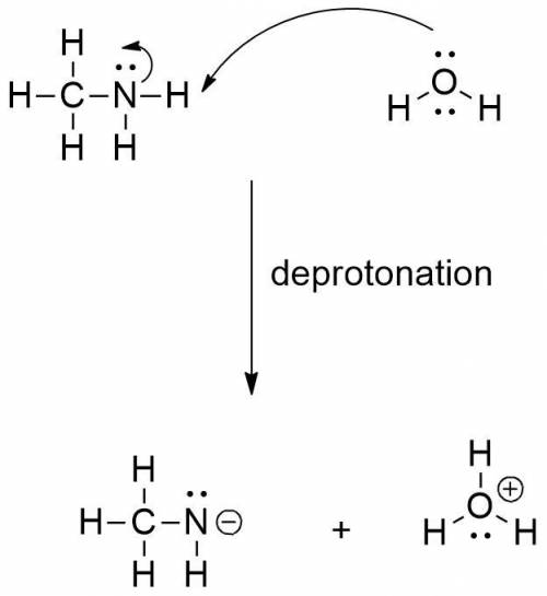 Using the lewis structures below, draw the mechanism (curved arrow notation) if methylamine acts as