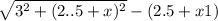 \sqrt{3^{2}+(2..5+x)^{2} } - (2.5 + x1)