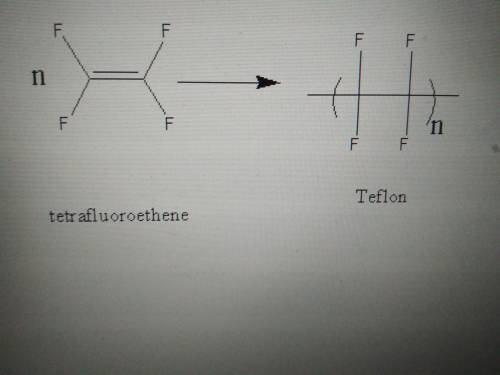 Teflon is prepared by the polymerization of tetrafluoroethylene. write the equation that describes t