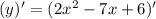 (y)'=(2x^2-7x+6)'