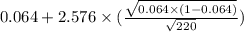 0.064+2.576\times (\frac{\sqrt{0.064\times(1-0.064)} }{\sqrt{220} } )