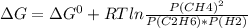 \Delta G = \Delta G^{0}+ RTln\frac{P(CH4)^{2}}{P(C2H6)*P(H2)}