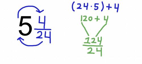 How to convert 5 4/24 to an improper fraction