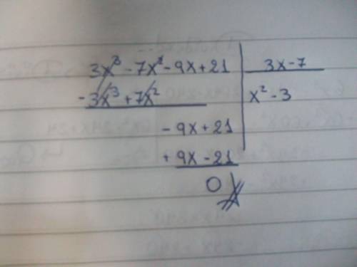 Let f(x) = 3x3 − 7x2 − 9x + 21 and g(x) = 3x − 7. find f of x over g of x. 3x2 − x x2 − 3x 3x2 − 3 x