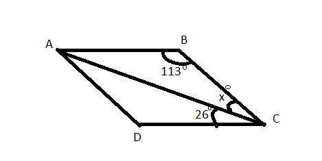 Abcd is a parallelogram with diagonal ac. if the measure of angle dca is 26° and the measure of angl