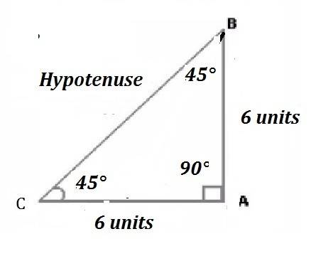 Each leg of a 45-45-90 triangle has a length of 6 units. what is the length of its hypotenuse?