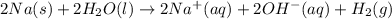 2Na(s)+2H_2O(l)\rightarrow 2Na^+(aq)+2OH^-(aq)+H_2(g)