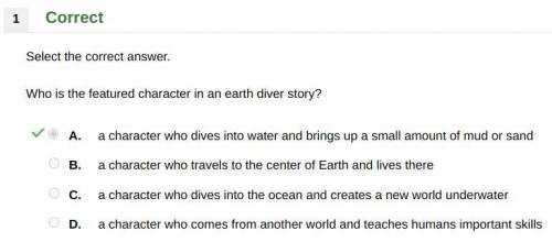 Who is the featured character in an earth diver story?  a) a character who dives into water and brin