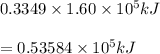 0.3349\times 1.60\times 10^{5}kJ\\\\=0.53584\times 10^{5}kJ