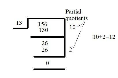How do you divide 156 over 13 using partial quotient?