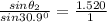\frac {sin\theta_2}{sin{30.9}^0}=\frac {1.520}{1}