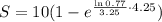 S=10(1-e^{\frac{\ln 0.77}{3.25}\cdot4.25})\\&#10;