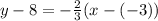y-8=-\frac{2}{3}(x-(-3))