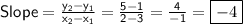 \sf Slope = \frac{y_2-y_1}{x_2-x_1} = \frac{5-1}{2-3} = \frac{4}{-1} =\boxed{-4}