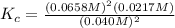 K_c=\frac{(0.0658M)^2(0.0217M)}{(0.040M)^2}