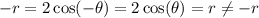-r=2\cos(-\theta)=2\cos(\theta)=r\neq -r