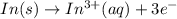 In(s) \rightarrow In^{3+}(aq) + 3e^{-}