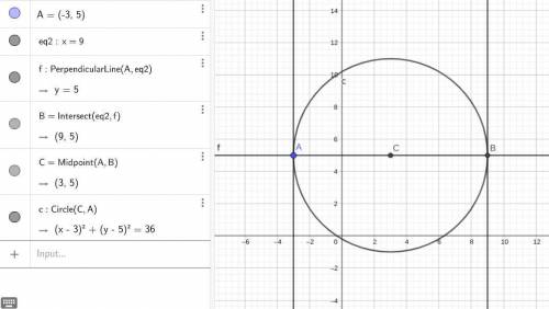 Find the equation of a circle in standard form that is tangent to the line x = -3 at (-3, 5) and als