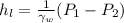 h_{l}=\frac{1}{\gamma _{w}}(P_{1}-P_{2})