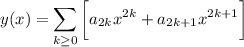 y(x)=\displaystyle\sum_{k\ge0}\bigg[a_{2k}x^{2k}+a_{2k+1}x^{2k+1}\bigg]