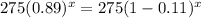 275(0.89)^x=275(1-0.11)^x
