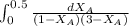 \int_{0}^{0.5}\frac{dX_{A}}{(1 - X_{A})(3 - X_{A})}