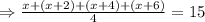\Rightarrow \frac{x+(x+2)+(x+4)+(x+6)}{4} =15