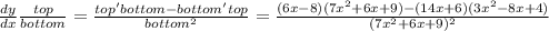 \frac{dy}{dx}  \frac{top}{bottom}= \frac{top'bottom-bottom'top}{bottom^2}=   \frac{(6x-8)(7x^2+6x+9)-(14x+6)(3x^2-8x+4)}{(7x^2+6x+9)^2}