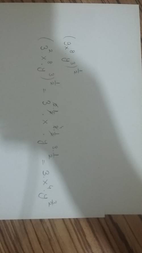 How do you simplify (9x^8y^3)^1/2 the brackets is times by 1/2. it is a bit hard to write it clearly