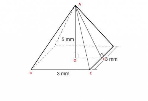 What is the slant height of the pyramid to the nearest tenth?   a.5.8 mm b.5.2 mm c.6.5 mm d.3.7 mm