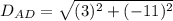D_{AD}= \sqrt{(3)^2+(-11)^2}