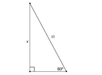 In a 30 degree - 60 degree - 90 degree right triangle find the value of x a.5 b. 20 c. 5 over the sq