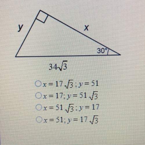 What are the values of the variables in the triangle below?