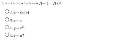 In which of the functions is f(−x)=f(x)?
