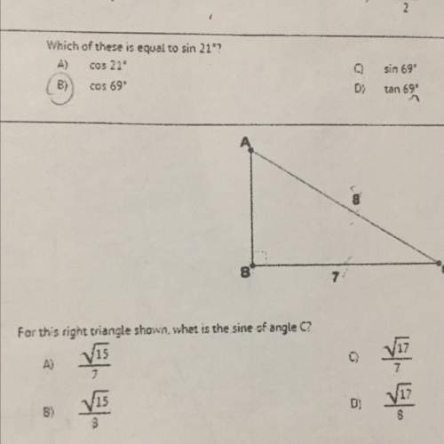 For this right triangle shown, what is the sine of angle c